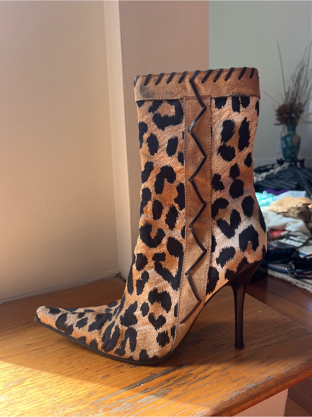 Vintage CASADEI High Heel Leopard Print Stiletto BOOTS, Sz 7.5. Rare Style!